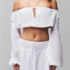 Danielle Guizio White Off-Shoulder Long Sleeve Top NWT